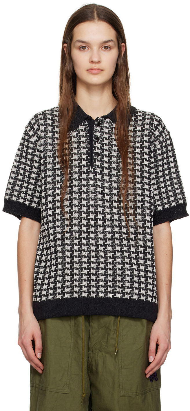 Poolopaita Needles NEEDLES Houndstooth Knit Polo Musta | MR323