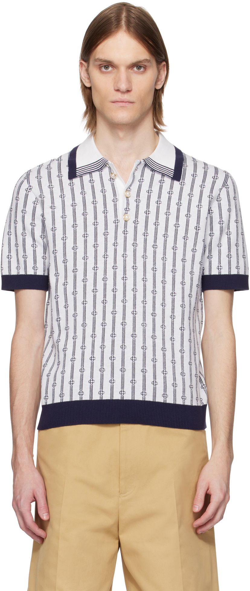 Poolopaita Casablanca Casablanca Monogram Knit Polo Valkoinen | MS25-KW-895-01