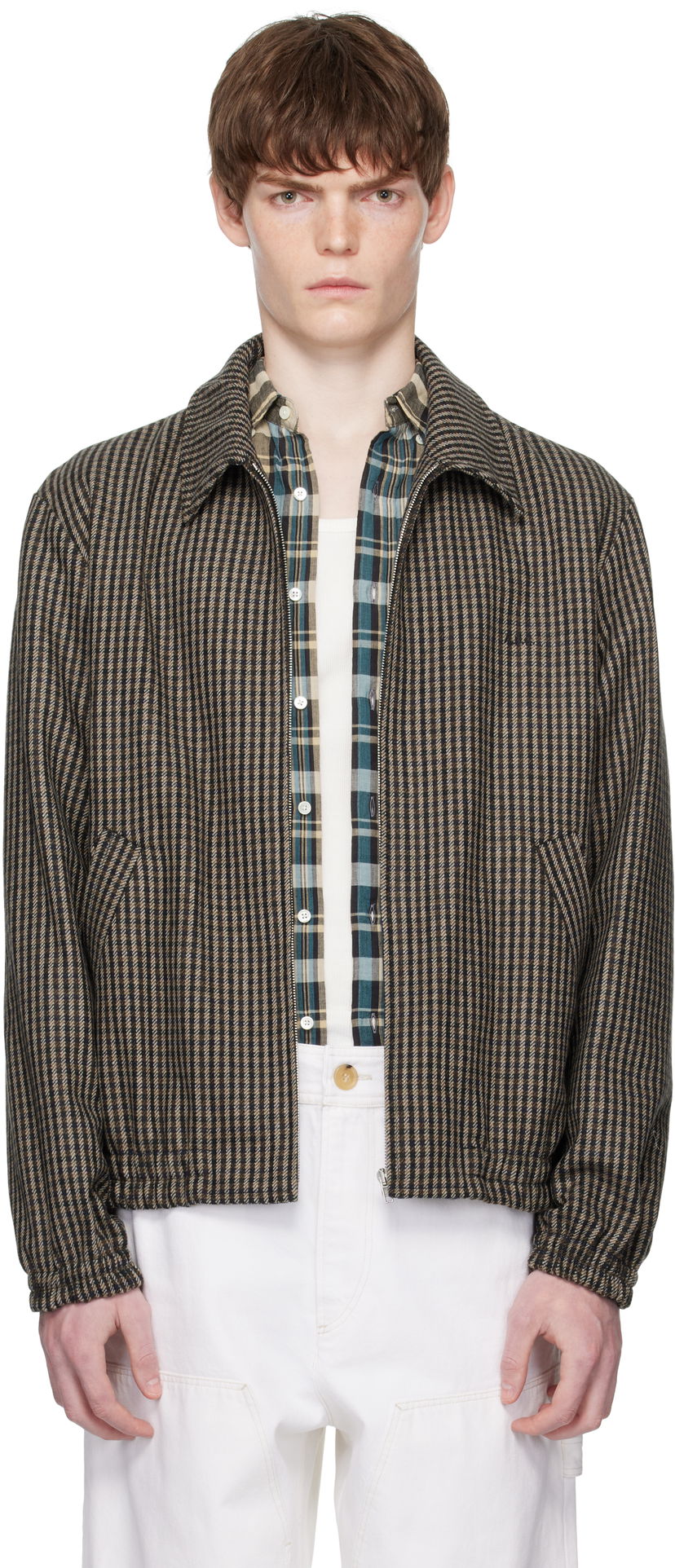 Takki A.P.C. A.P.C. Gilbert Houndstooth Zip Jacket Ruskea | WOASP-M32018