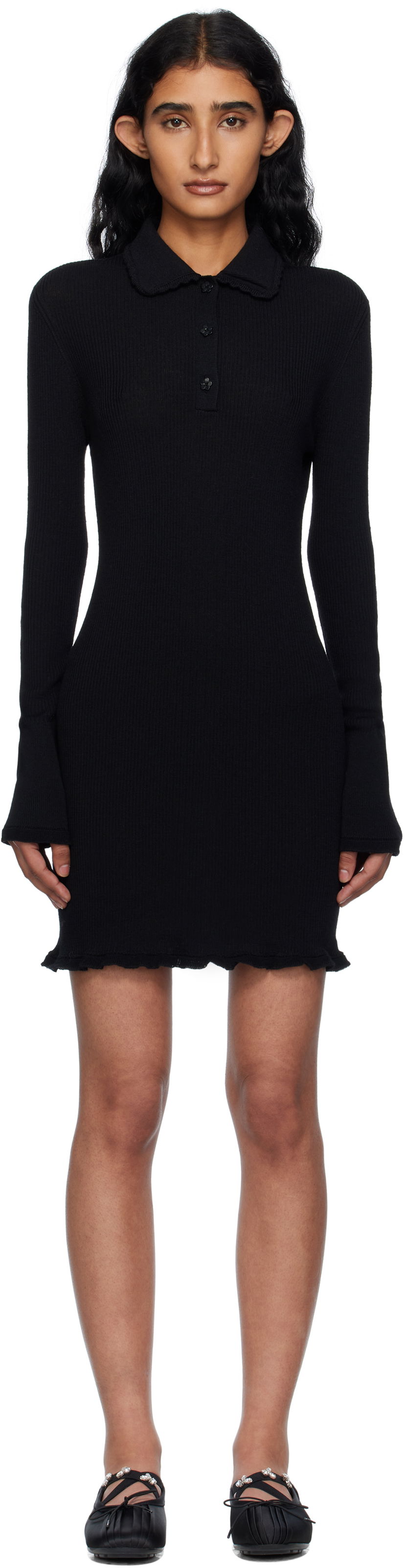 Mekko Cecilie Bahnsen Cecilie Bahnsen Botka Knit Polo Minidress Musta | 2.25KNI57001 BOTKA DRESS
