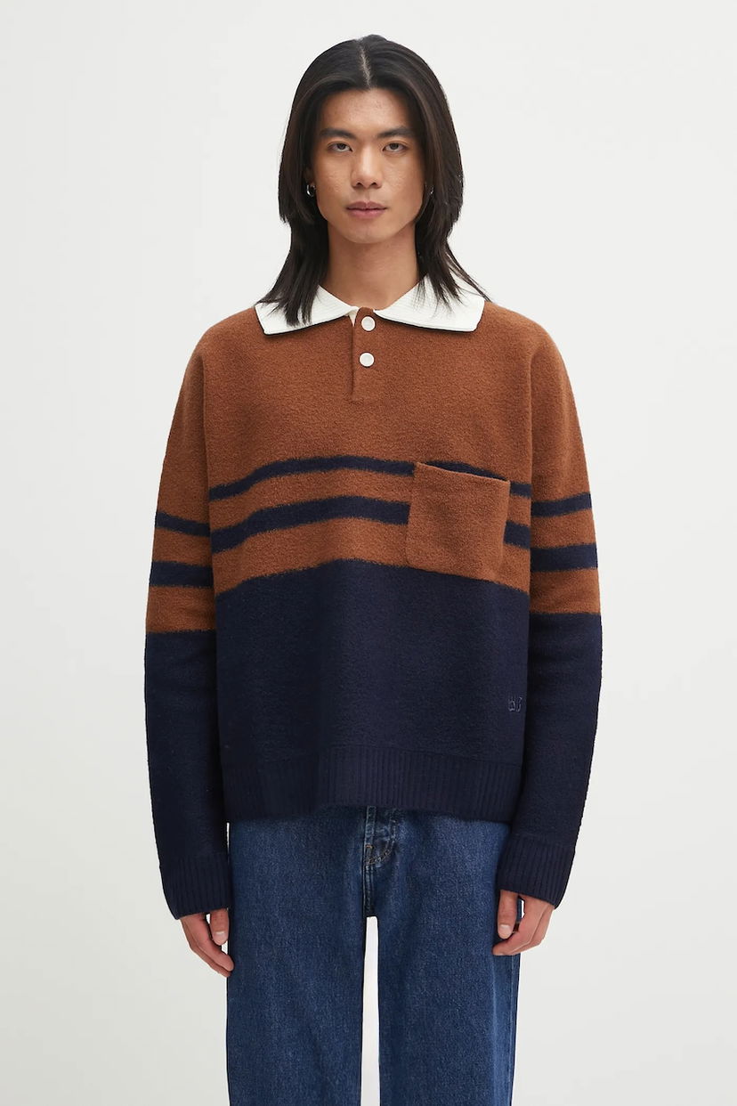 Villapaita Wales Bonner Wales Bonner Calm Striped Knitted Polo Sweater with Pocket Monivärinen | UA25KN15.WO15.850