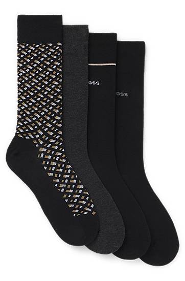 Sukat BOSS Gift-boxed four-pack of regular-length socks featuring one patterned pair and three solid pairs Monivärinen | 50524322, 0