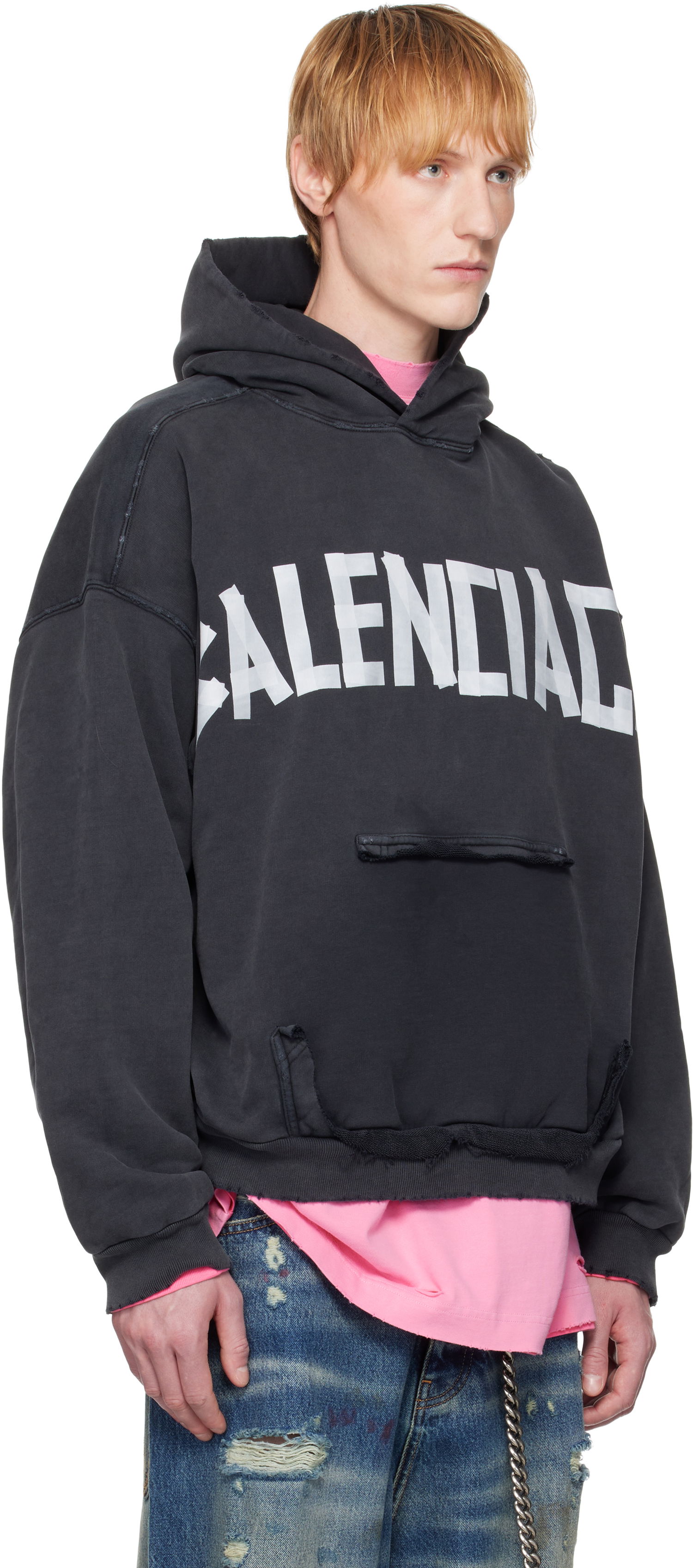 Huppari Balenciaga Balenciaga Tape Type Ripped Pocket Hoodie Musta | 744441TRVK2, 1