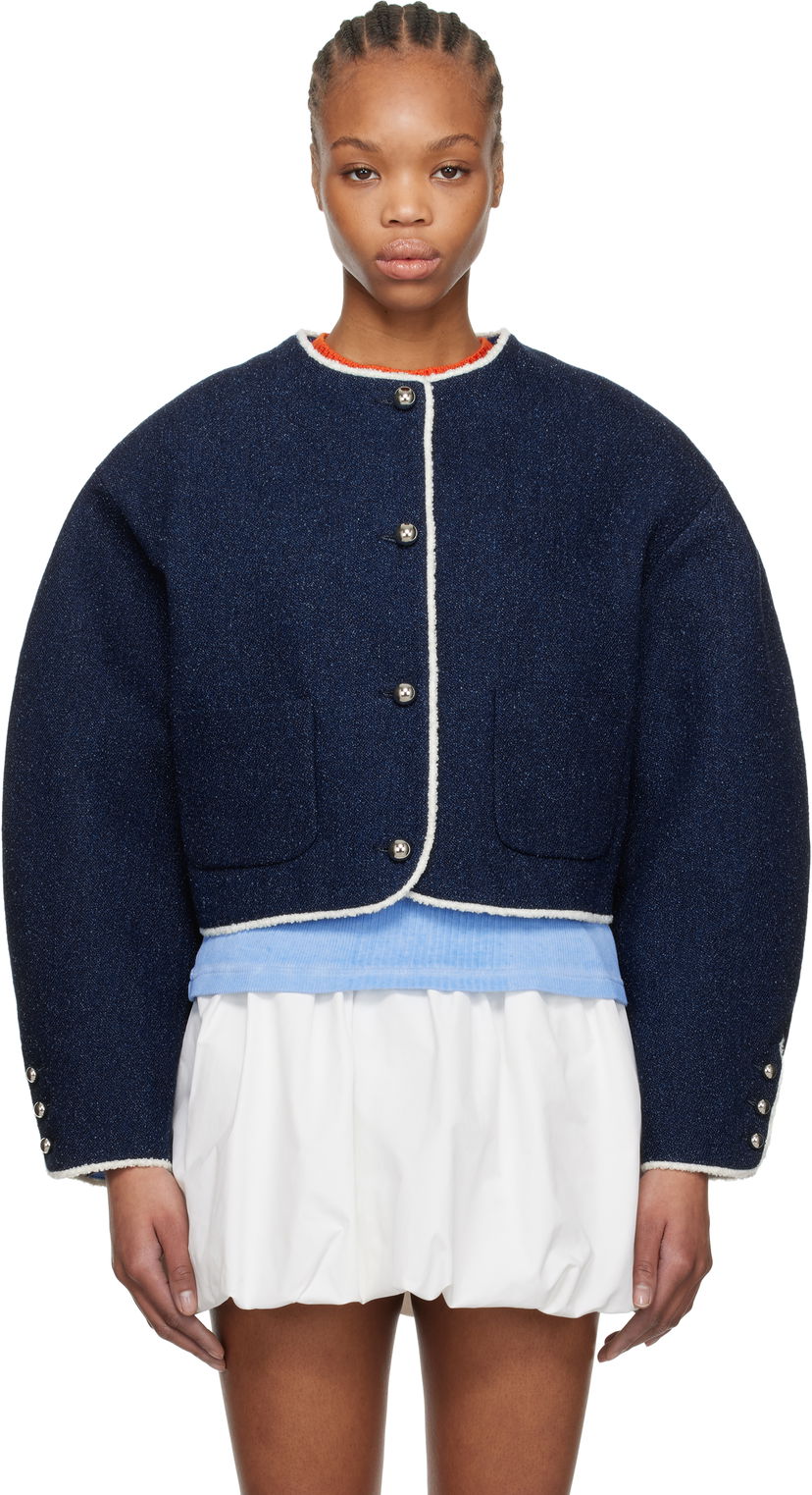 Villapaita MSGM MSGM Patch Pocket Cropped Denim Jacket Tummansininen | 3841MDG03 257112