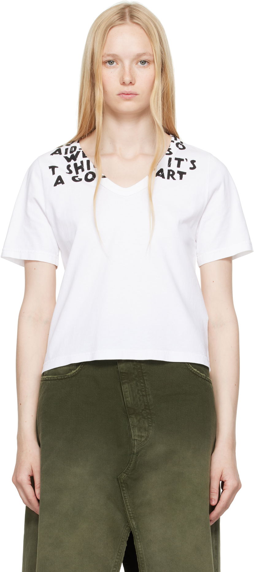 T-paita Maison Margiela MM6 Maison Margiela V-Neck SIDA Print T-Shirt Valkoinen | S62GD0203 M20108