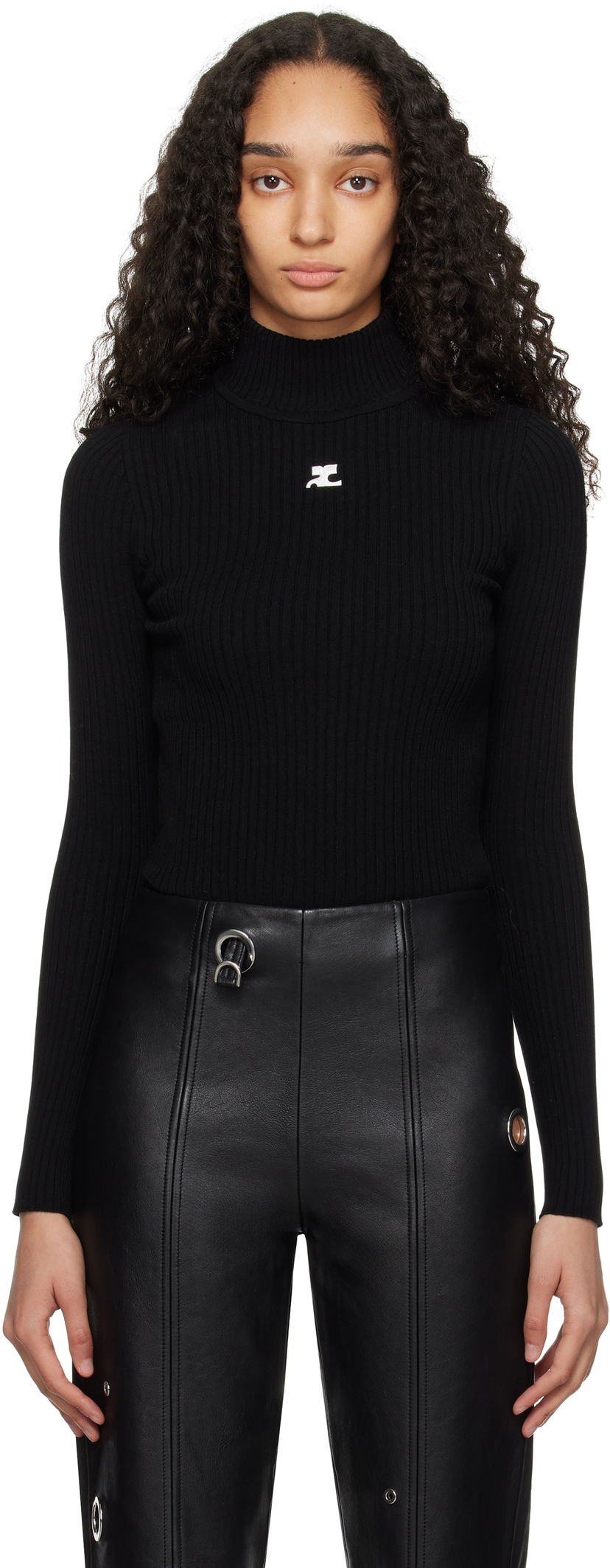 Villapaita Courrèges Courrèges Reedition Rib Knit Mock Neck Sweater Musta | PERMPU022FI0001