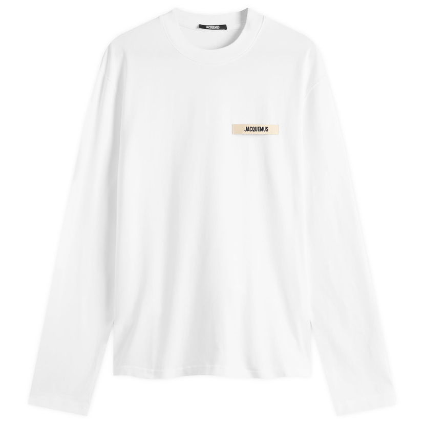 T-paita Jacquemus Jacquemus Grosgrain Logo Long Sleeve T-Shirt, Size Large Valkoinen | 25HTSM00570AJ00226-100