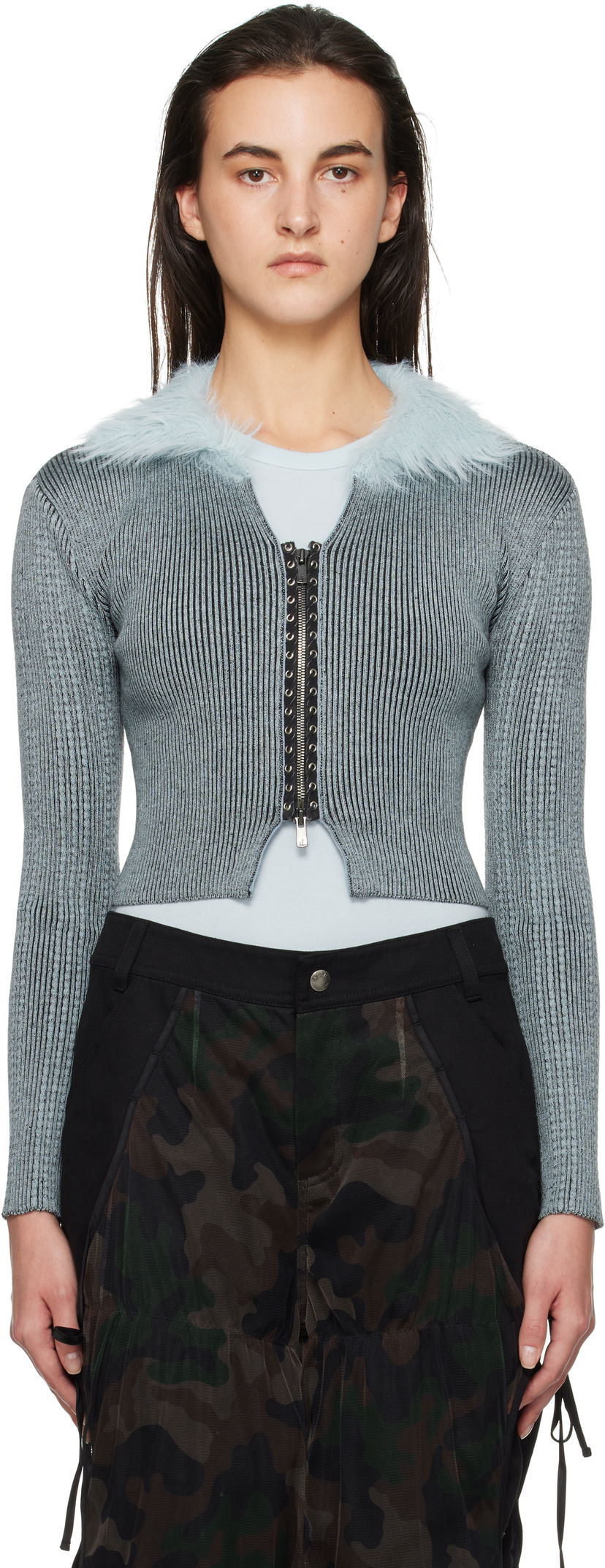 Villapaita Andersson Bell Lace-Up Knit Crop Cardigan Sininen | atb1184w