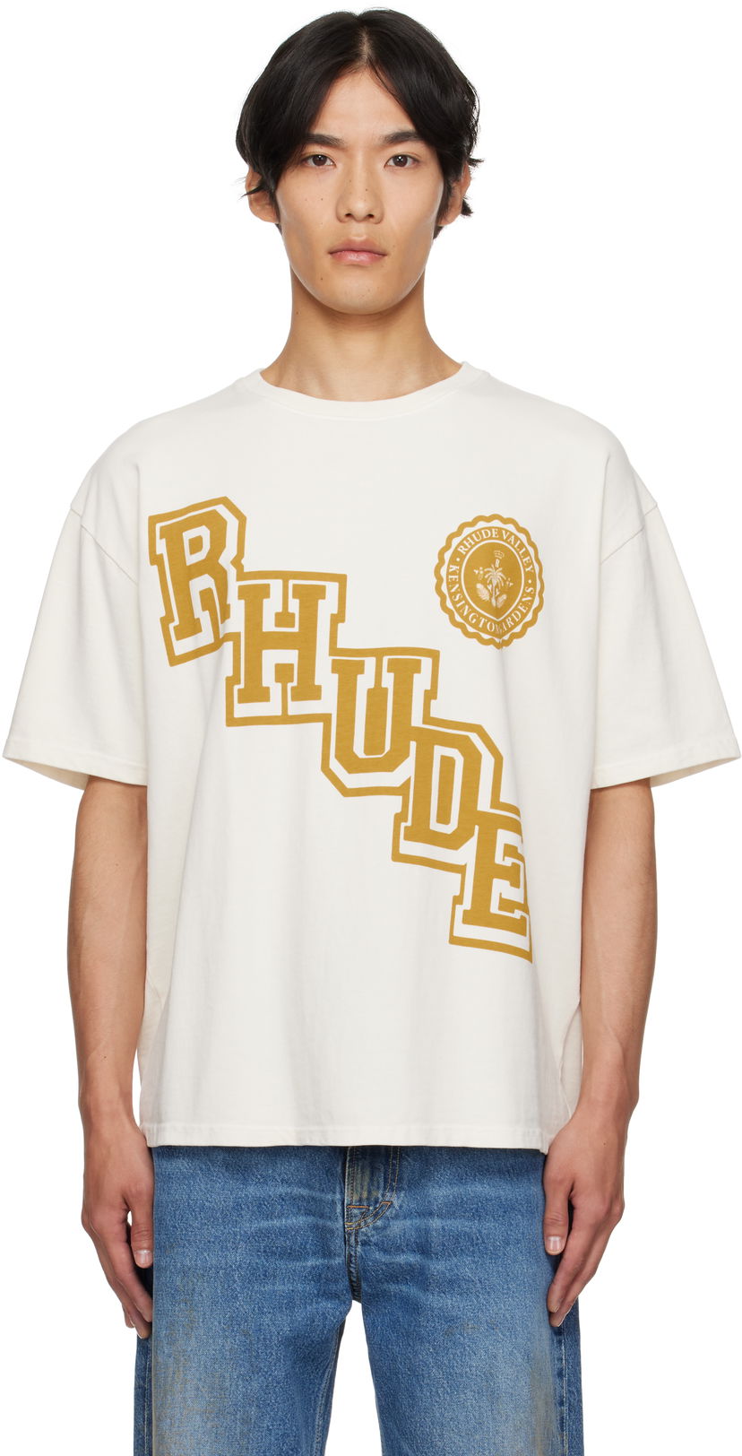 T-paita Rhude Rhude Collegiate Crest T-Shirt Valkoinen | RHPF25TT23012