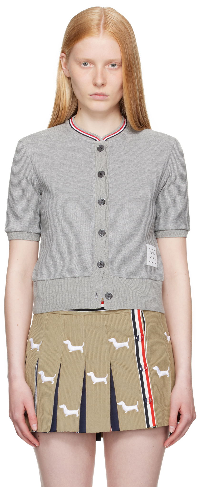 Villapaita Thom Browne Thom Browne Cotton Waffle Short Sleeve Cardigan Harmaa | FJT390A-J0216