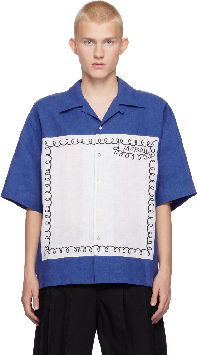 Paita Marni Embroidered Bowling Shirt Sininen | CUMU0320SQ USR005