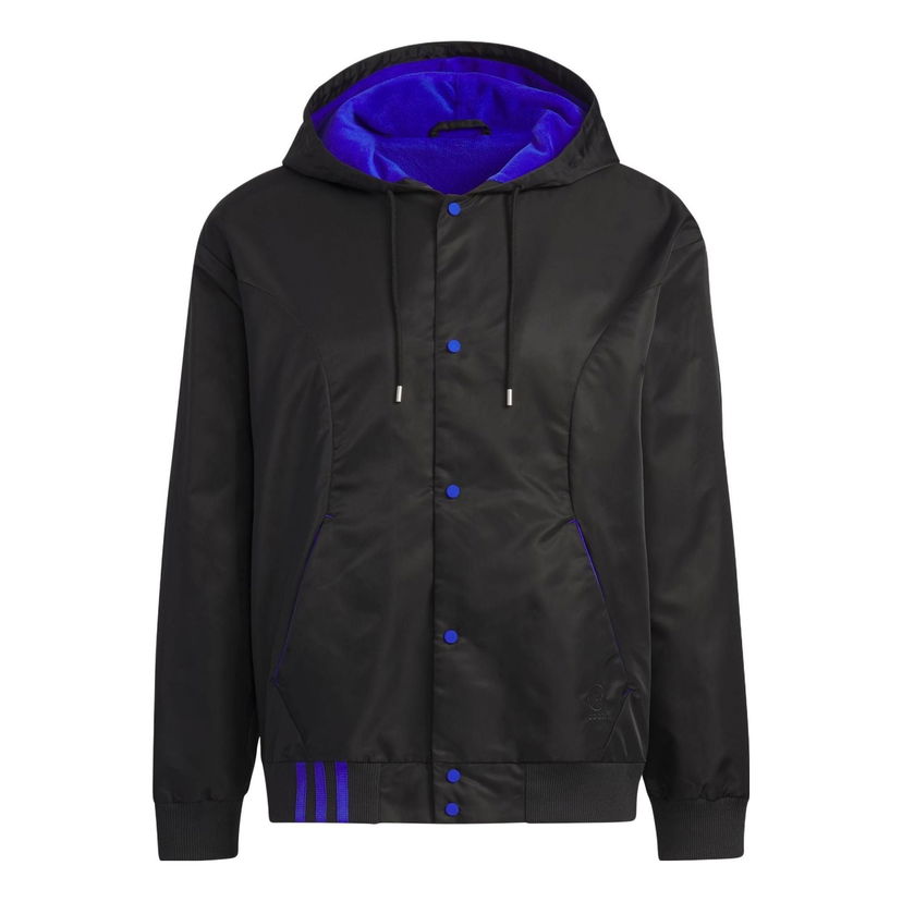 Bomber-takki adidas Originals Hooded Satin Button-Up Jacket Musta | IK3419