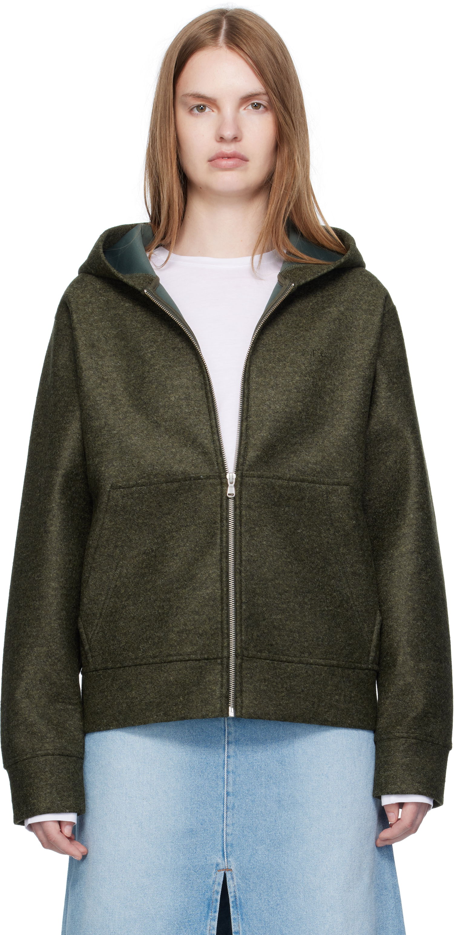 Huppari A.P.C. A.P.C. Alvin Wool Zip-Up Hoodie Vihreä | PSAFU-M27993, 0