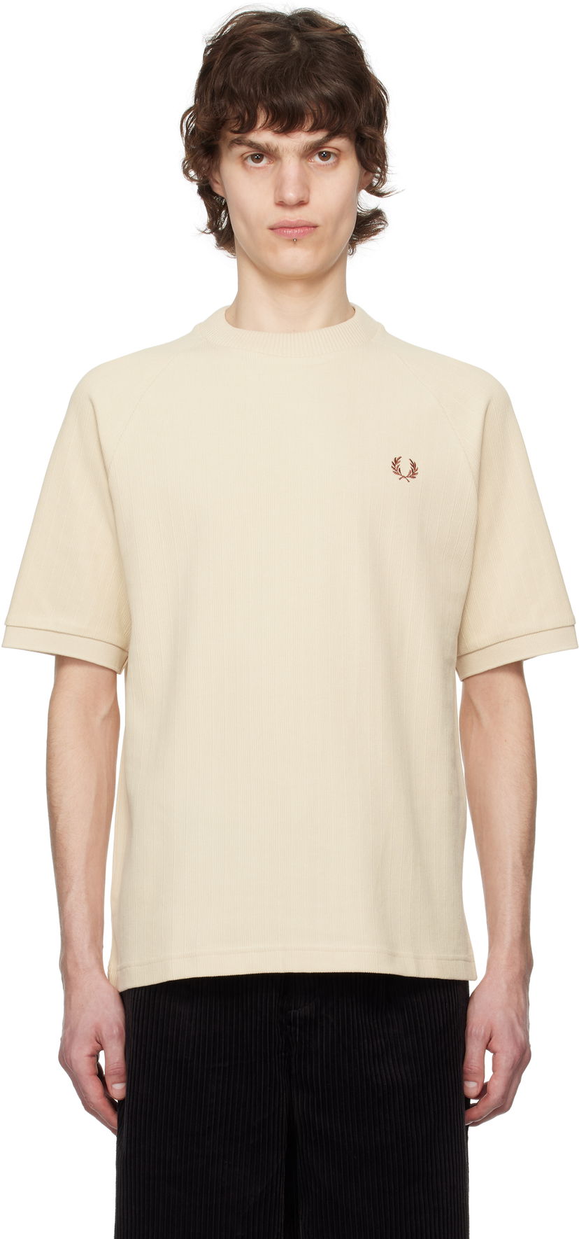 T-paita Fred Perry Fred Perry Ribbed Raglan Sleeve T-Shirt Beige | M8680