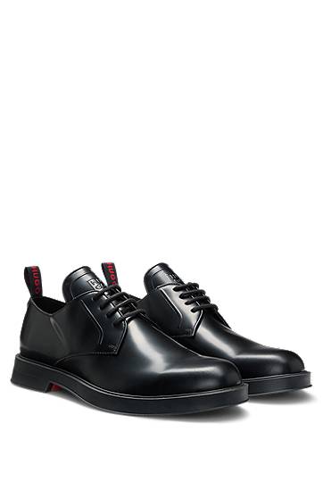 Kengänhoito BOSS Leather Derby Shoes with Stacked-Logo Tongue Musta | 50548550
