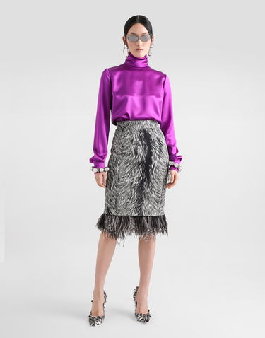 Hame Dolce & Gabbana Calf-length Pencil Skirt With Fur Print And Feathered Detailing Grey Harmaa | F4C1ITFSA71HI3VQ, 1
