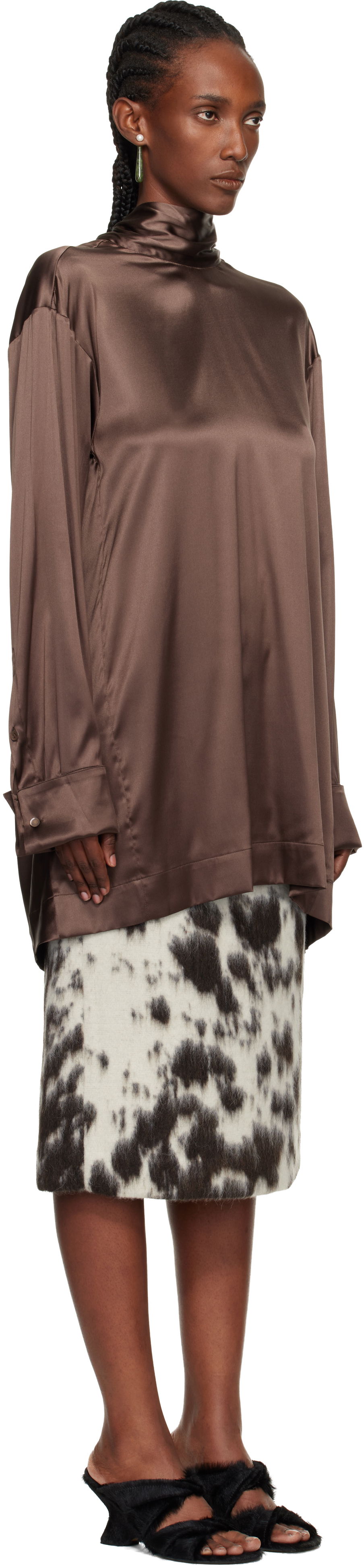 Paita Dries Van Noten Dries Van Noten Satin Turtleneck Blouse Ruskea | 252-010779-2032, 1