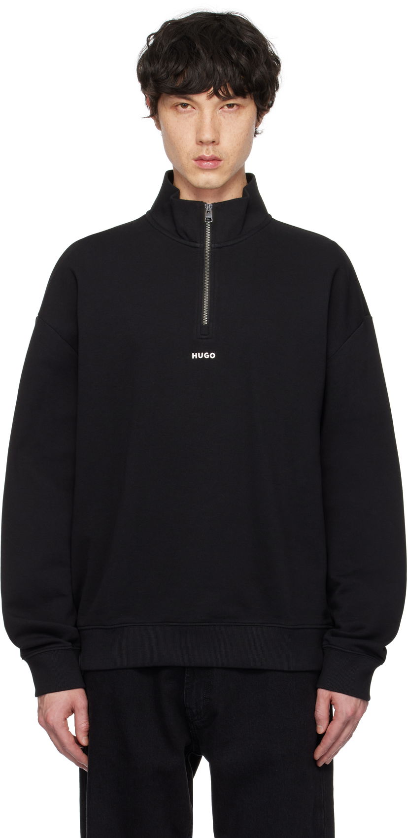 Huppari BOSS Hugo Logo Print Cotton-Terry Zip-Neck Sweatshirt Musta | 50525881