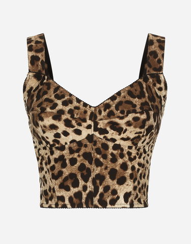 Tankkitoppi Dolce & Gabbana Dolce & Gabbana Leopard Charmeuse Bustier Top Ruskea | F7W98TGDCLPHY13M, 0