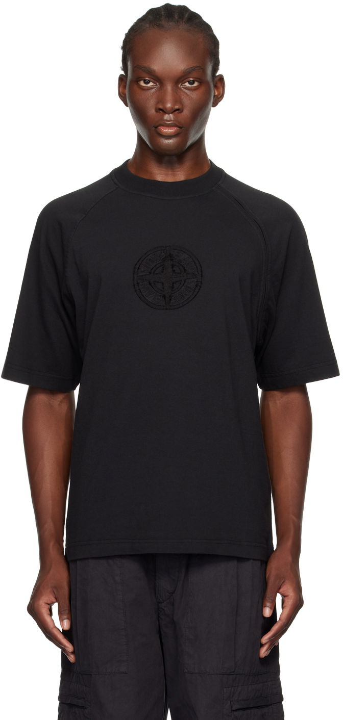 T-paita Stone Island Black Organic Cotton T-Shirt Musta | 8115201M1