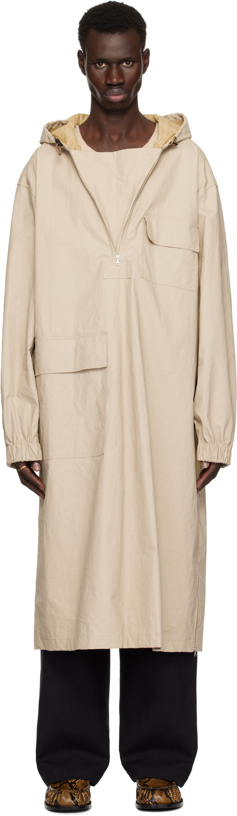 Sadetakki Dries Van Noten Dries Van Noten Half-Zip Hooded Coat Beige | 251-020508-1285