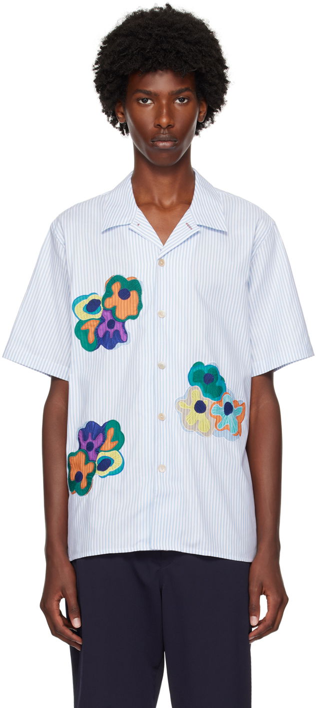 Paita Paul Smith PS Paul Smith Striped Flowers Appliquéd Shirt Sininen | M2R-695UP-N22097-41