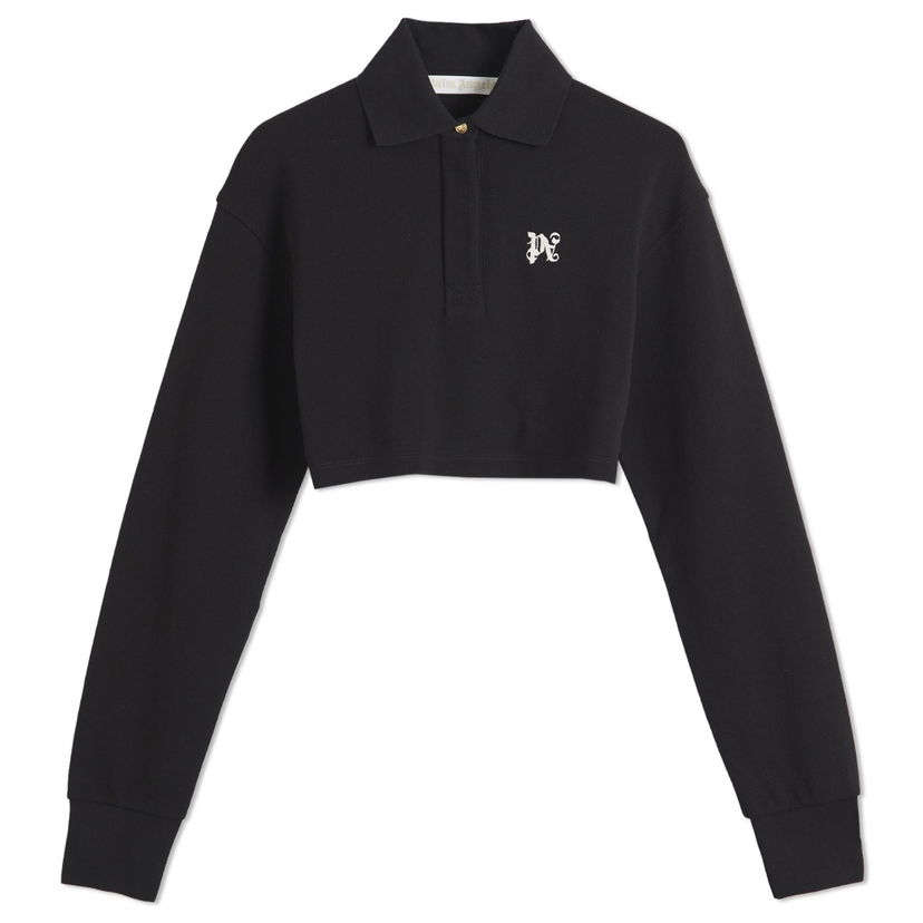 Poolopaita Palm Angels PA Monogram Cropped Long Sleeve Polo Musta | PWGC010F24FAB0011003