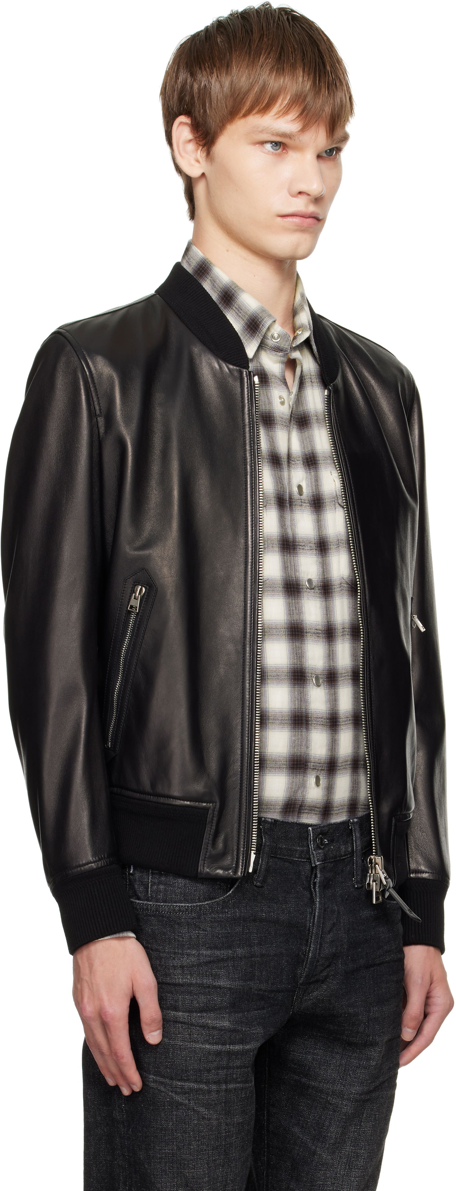 Bomber-takki Tom Ford TOM FORD Shiny Nappa Plonge Leather Bomber Jacket Musta | LBS029-LMN029, 1