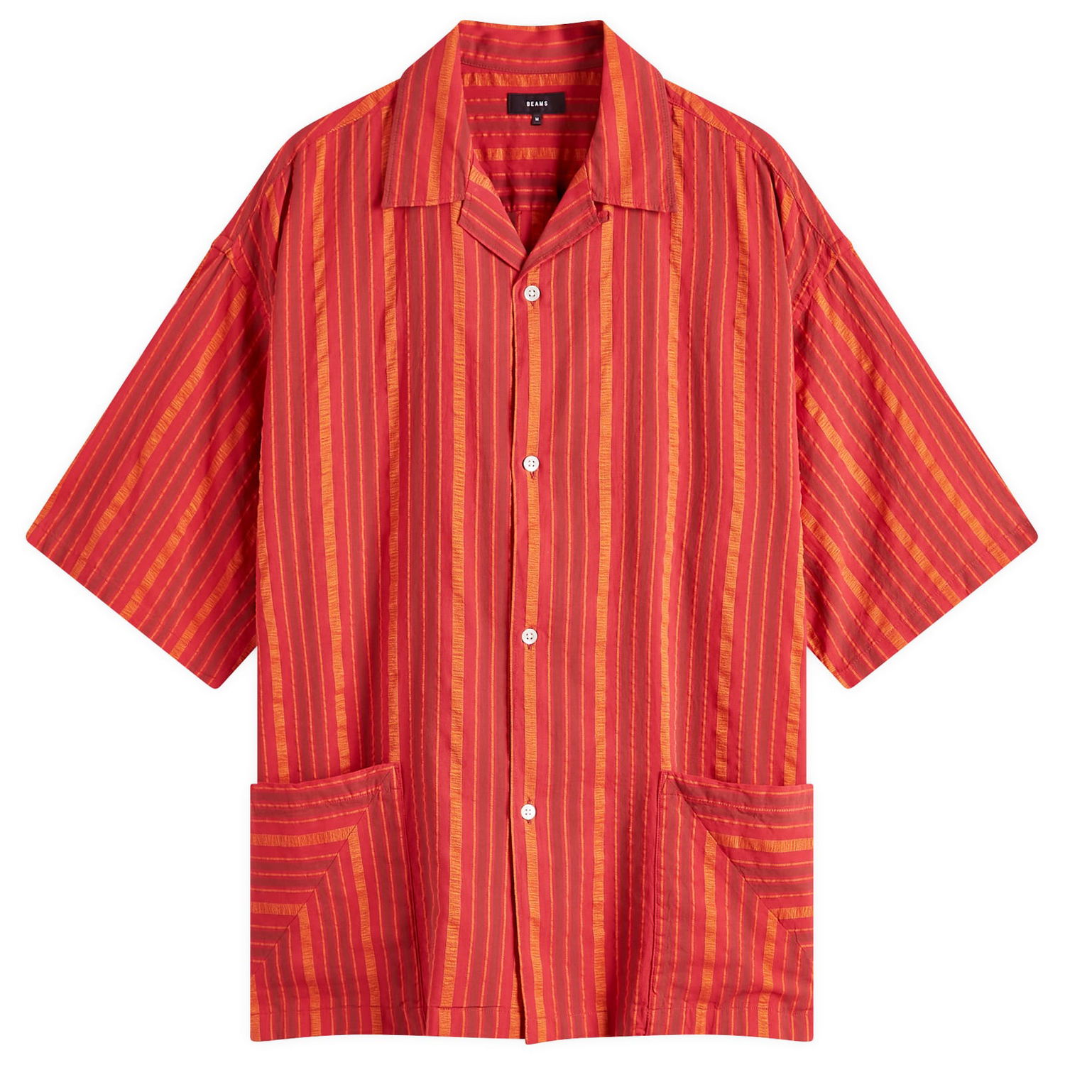 Paita BEAMS BEAMS Stripe Open Collar Shirt, Size Large Punainen | 1101-0564-803-35, 0