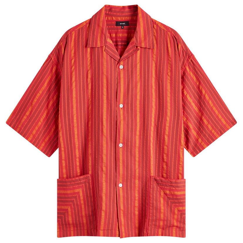 Paita BEAMS BEAMS Stripe Open Collar Shirt, Size Large Punainen | 1101-0564-803-35