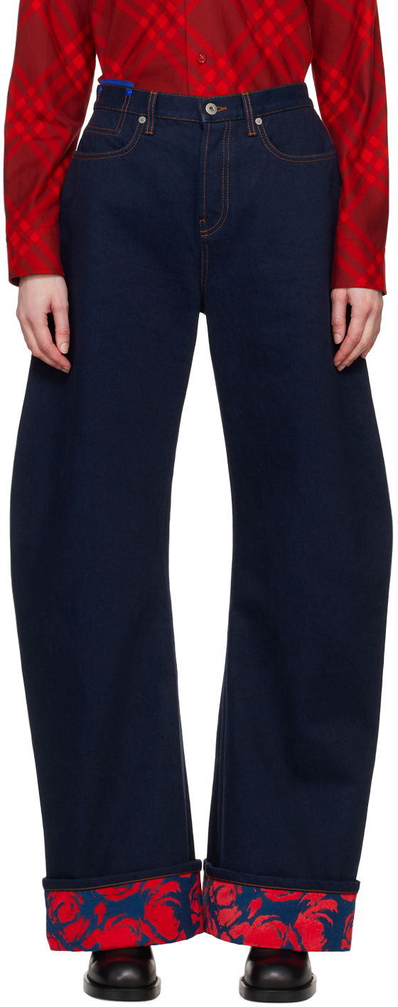 Jeans Burberry Floral Print Wide-Leg Jeans Sininen | 8080780