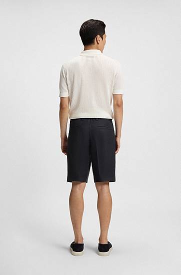 Shortsit BOSS Tapered-Fit Wrinkle-Resistant Linen Shorts Tummansininen | 50538680, 1