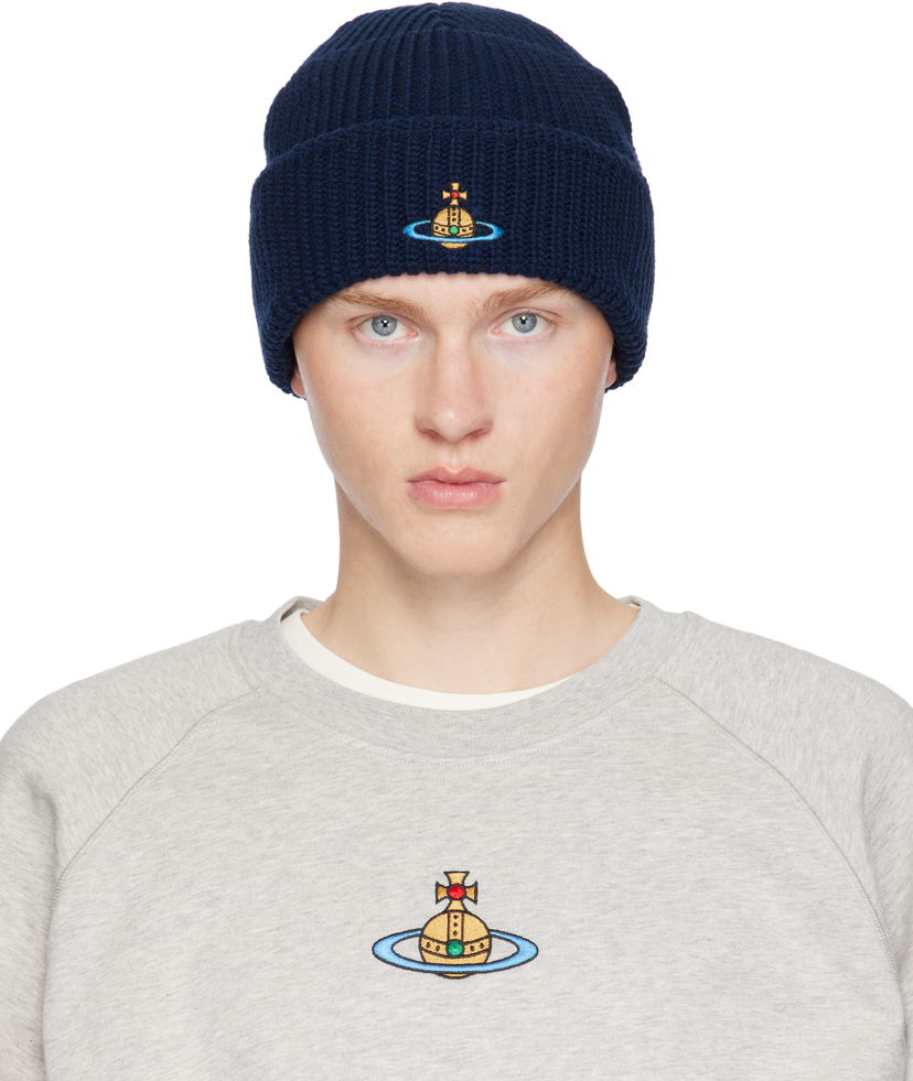 Pipo Vivienne Westwood Beanie With Logo Tummansininen | 8102000A-K004B-