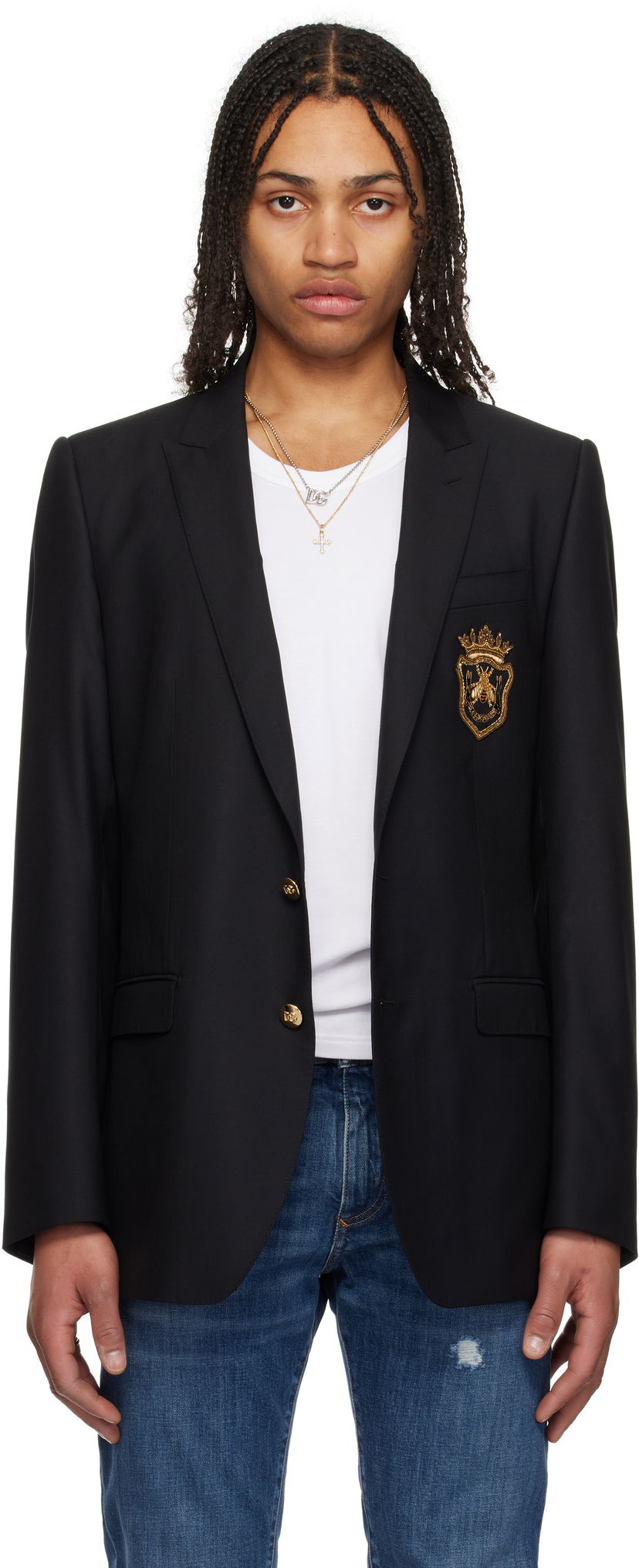 Takki Dolce & Gabbana Dolce&Gabbana Single-Breasted Wool & Silk Blazer with Patch Musta | G2LK0ZFU3H1