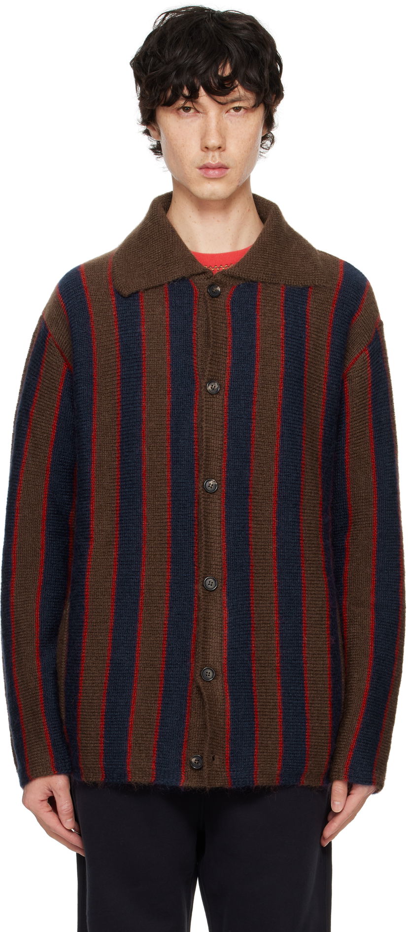 Villapaita Bode Mohair Stripe Cardigan Ruskea | MRF24KT027