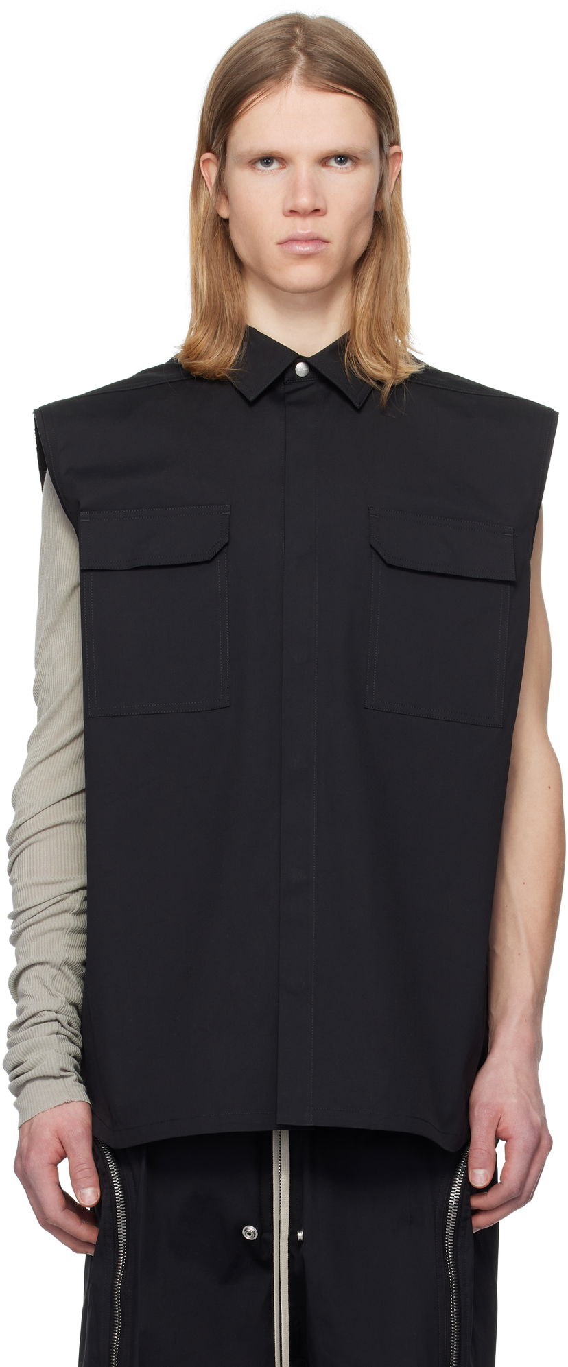 Paita Rick Owens Rick Owens Hollywood Jumbo Sleeveless Shirt Musta | RU01E5239 TE