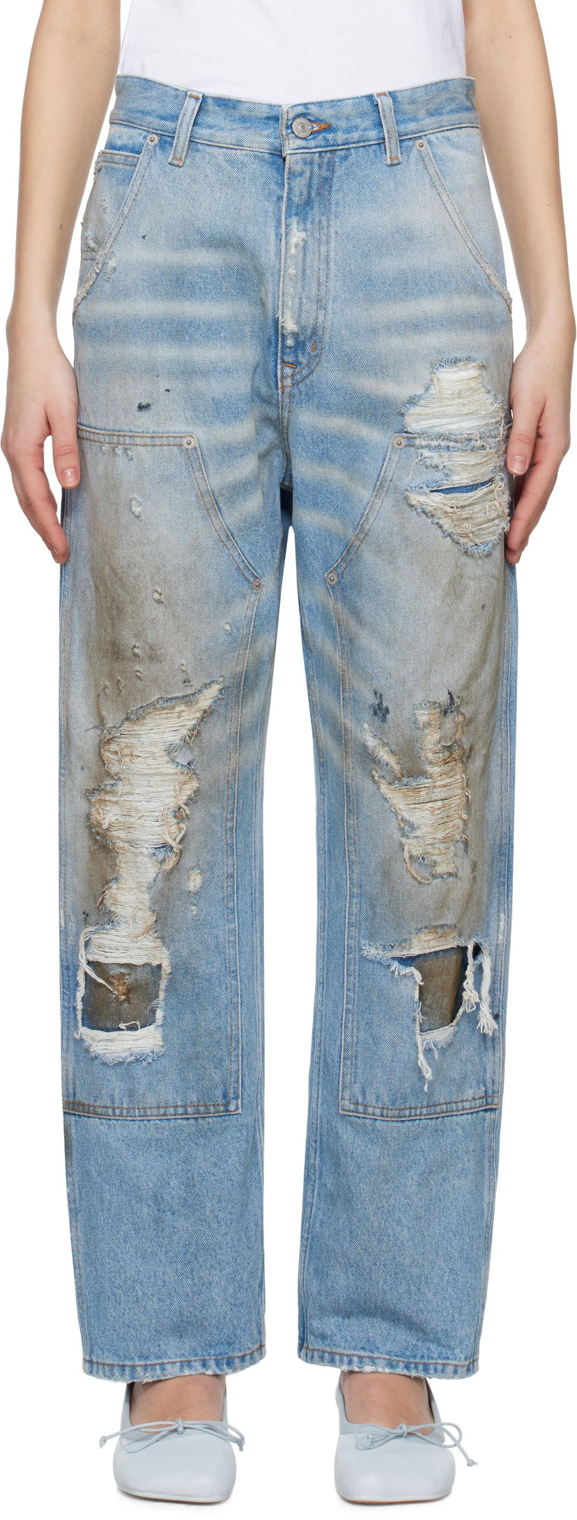 Jeans Maison Margiela MM6 Maison Margiela 5-Pocket Distressed Jeans Sininen | S62LB0183 M30018