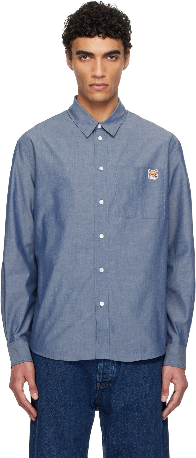 Paita MAISON KITSUNÉ Maison Kitsuné Fox Head Casual Shirt Sininen | OM00432WC5043