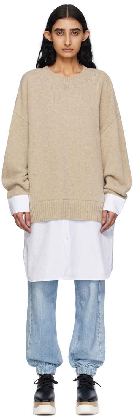 Villapaita Stella McCartney Stella McCartney Women's Shirting Detail Knit Sweater Beige | 6K08363S2515