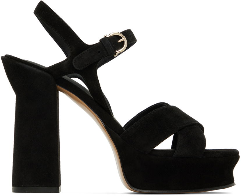 Mekko FERRAGAMO Salvatore Ferragamo Sonya Heeled Suede Platform Sandals Musta | 01E555 758152