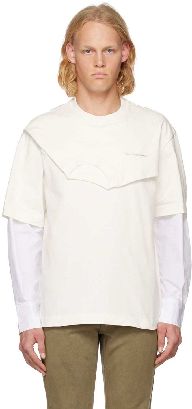 T-paita Feng Chen Wang Feng Chen Wang Double Collar Long Sleeve T-Shirt Valkoinen | FMF14SS04