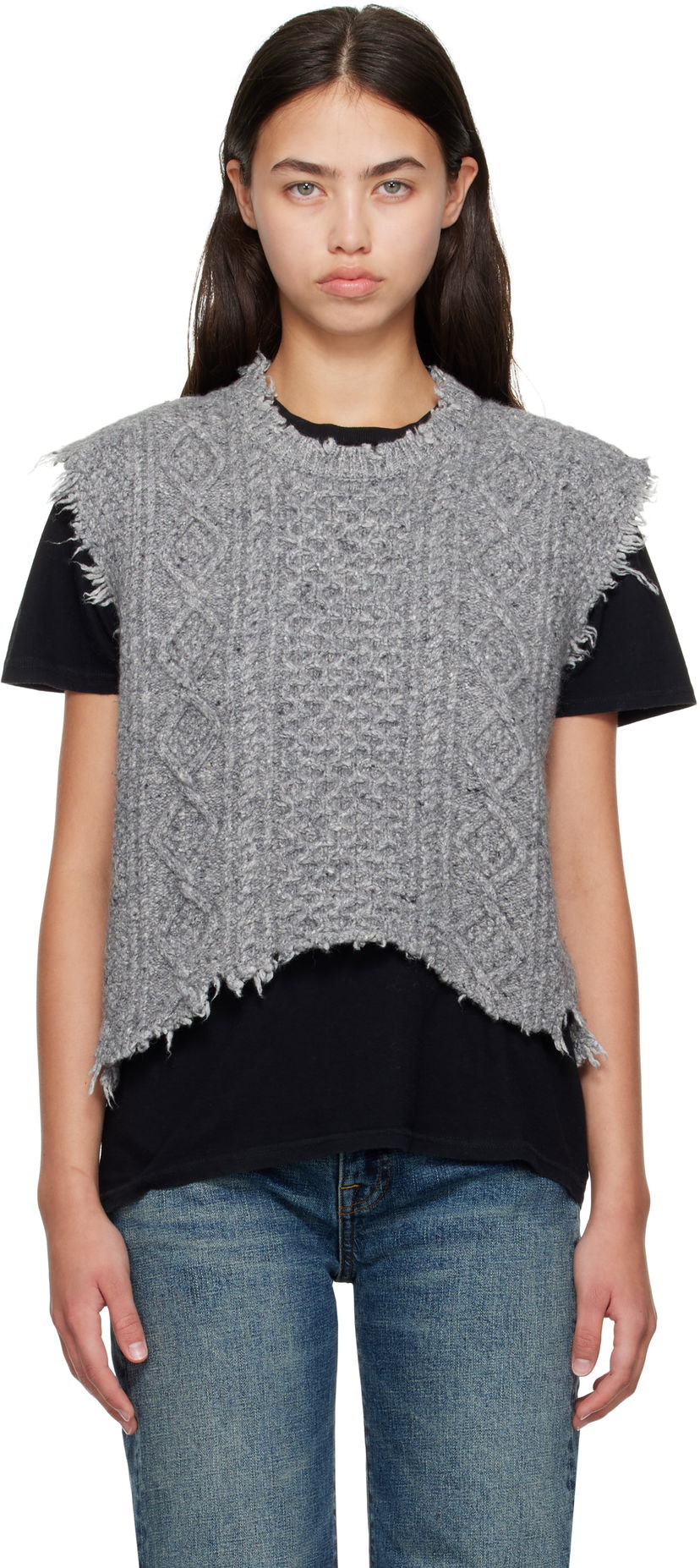 Villapaita R13 R13 Boyfriend Cable Knit Vest Harmaa | R13WY228-Y208A