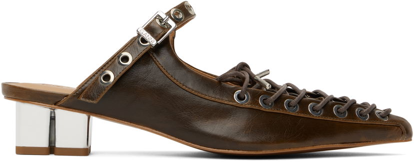 Tennarit ja kengät GANNI GANNI Oleatex Lace-Up Mules Ruskea | S3092
