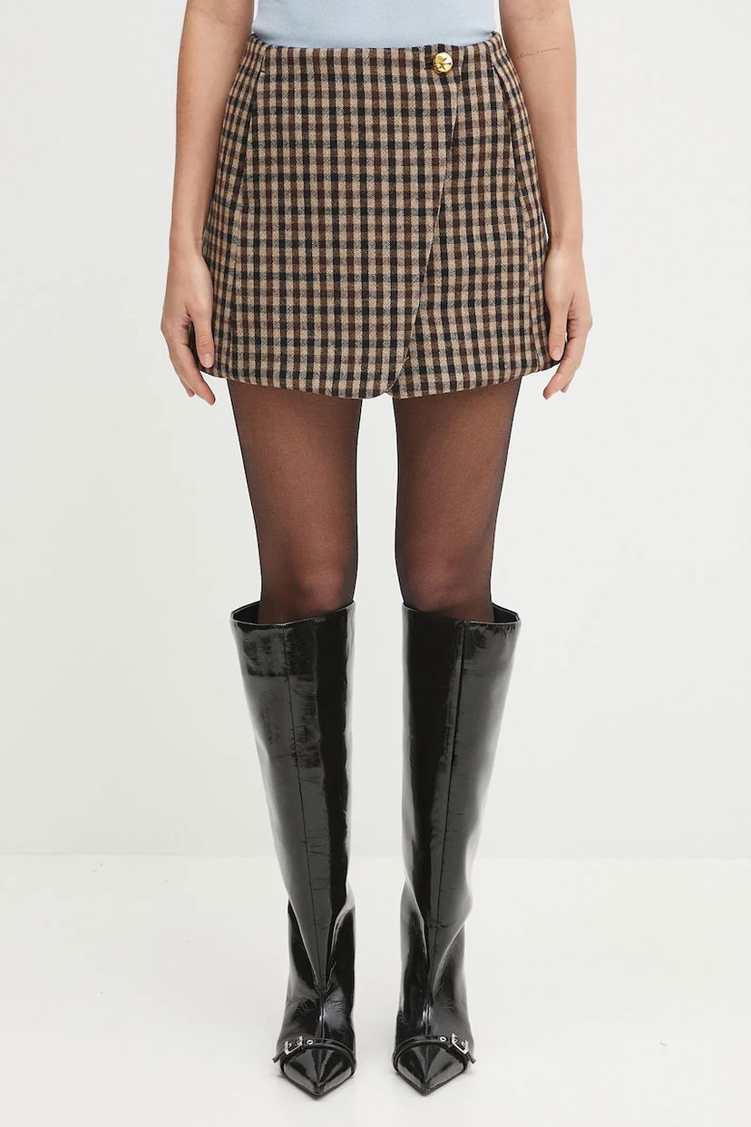 Hame GANNI GANNI Check Wool Mix Mini Skirt Ruskea | W0655