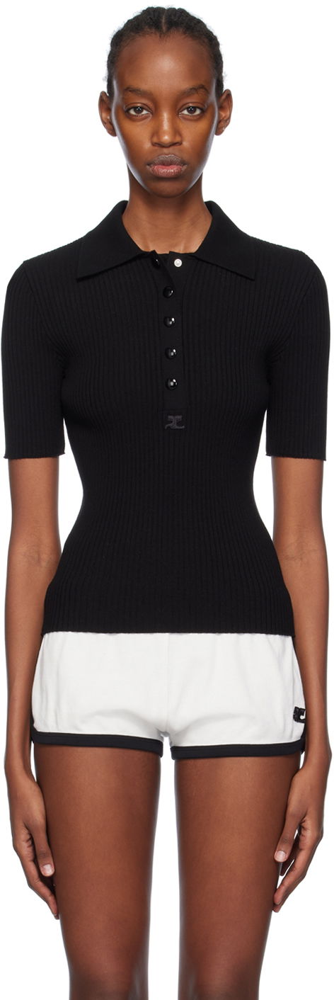 Poolopaita Courrèges Fitted Knit Polo Shirt Musta | 124MPO017FI0001