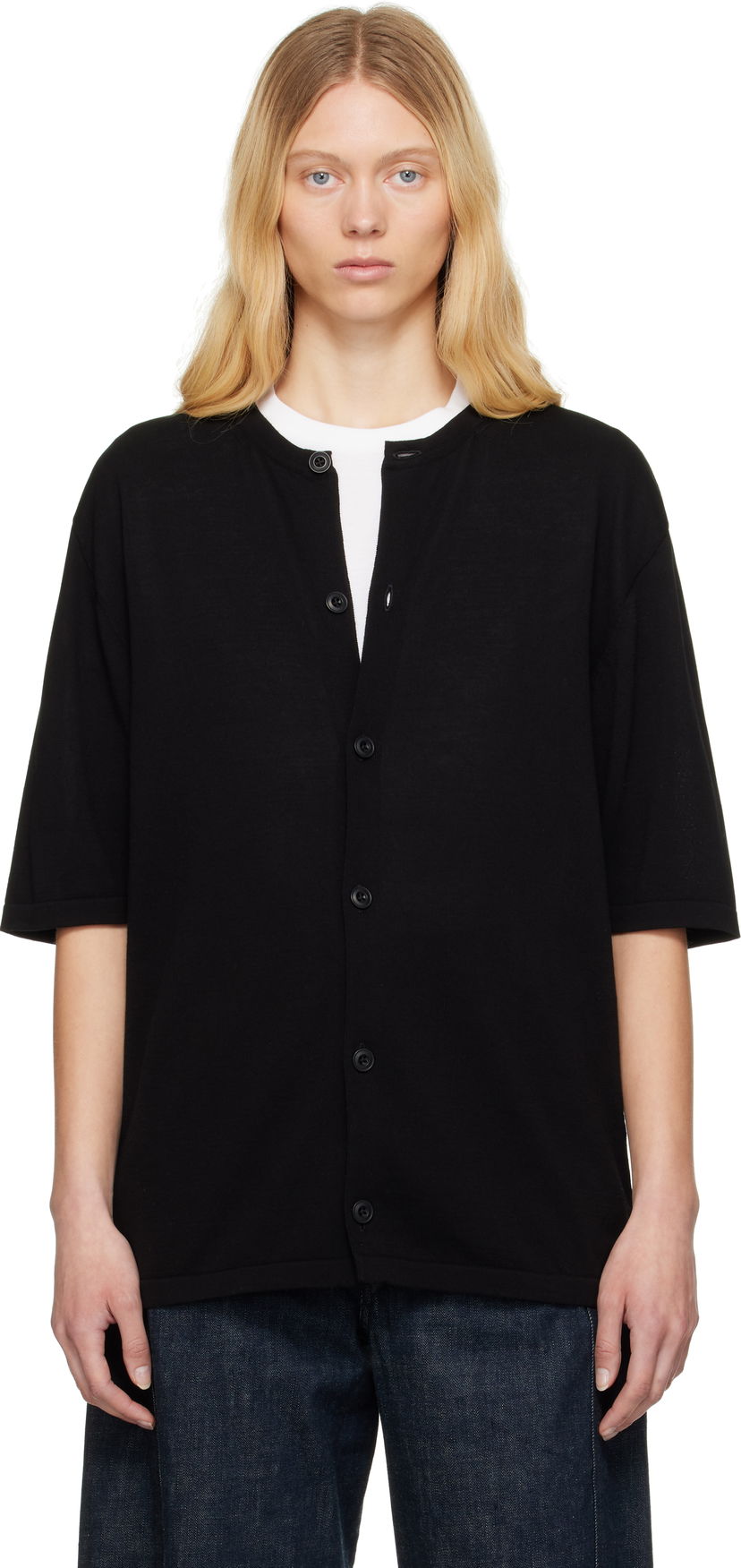 Villapaita LEMAIRE Lemaire Short Sleeve Cardigan Musta | TO1371 LK1041