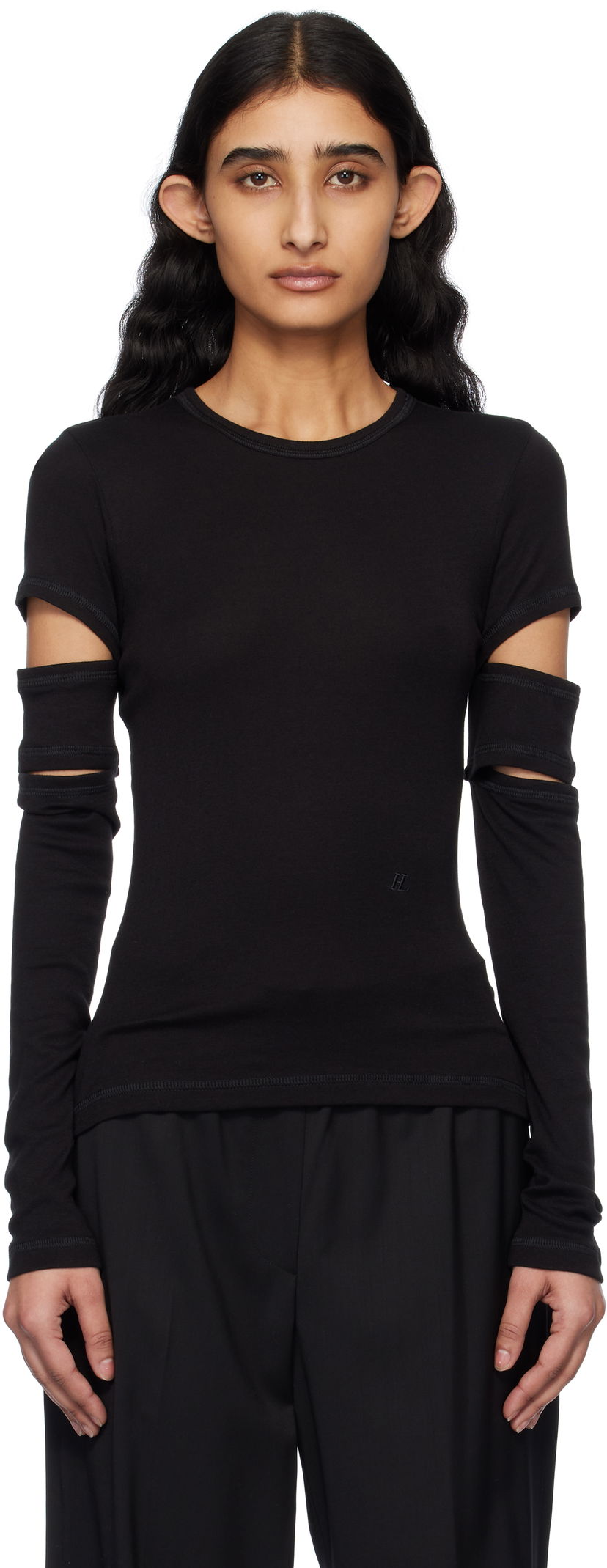 T-paita Helmut Lang Helmut Lang Slashed Long Sleeve T-Shirt Musta | O09HW509