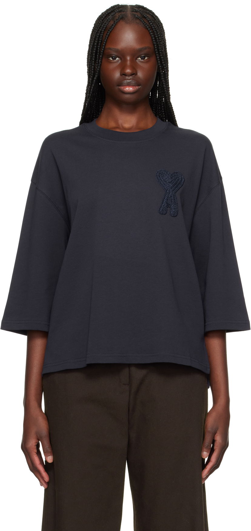 T-paita AMI AMI Paris Ami de Coeur Patch T-Shirt Tummansininen | FTS055.726