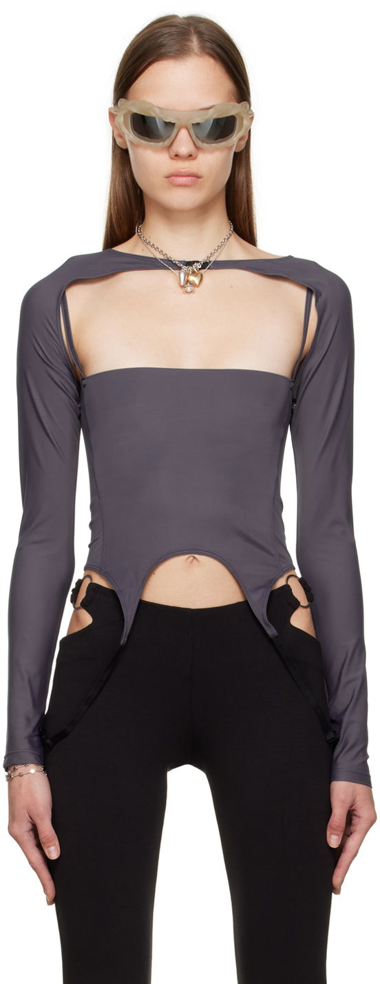 Crop top Miaou Miaou Phoenix Cutout Long Sleeve T-Shirt Harmaa | 7043TKCHL, 0
