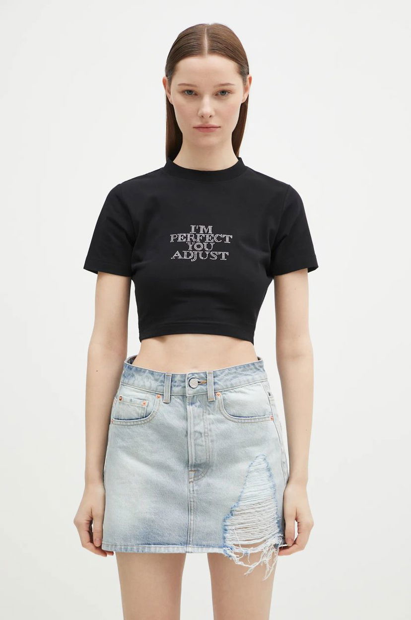 Crop top VETEMENTS VETEMENTS I'M Perfect You Adjust Cropped Fitted T-Shirt Musta | WA66TR740B